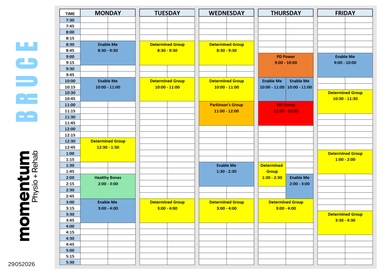Gym Timetable Bruce