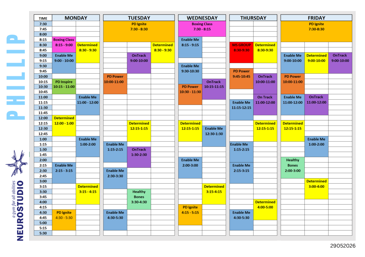 NeuroStudio gym Timetable Phillip